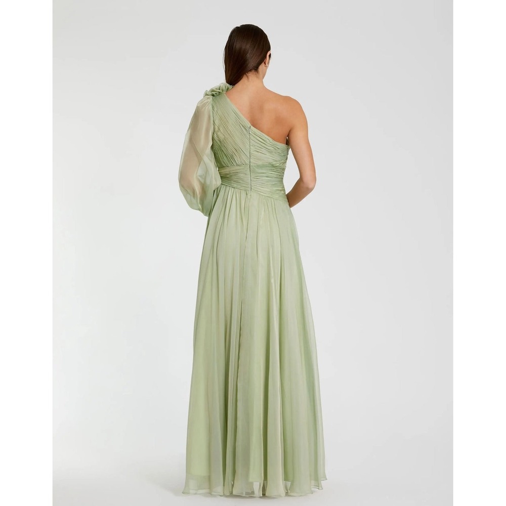 Mac Duggal Green One Shoulder 3D Flower Gown With Slit - Size 8 - Picture 8 of 11